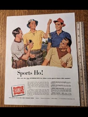 1950's  Hanes New Suedeknits Shirts Ad Sports HO!  Hueblein's Club Cocktails Ad